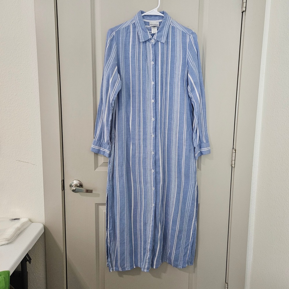 Tommy Bahama Blue White Striped Maxi Shirt Dress Cotton Blend Size S